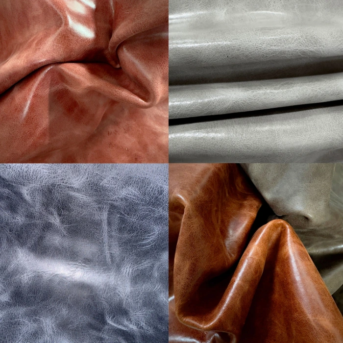 4 different pieces of leather all with waxed finish