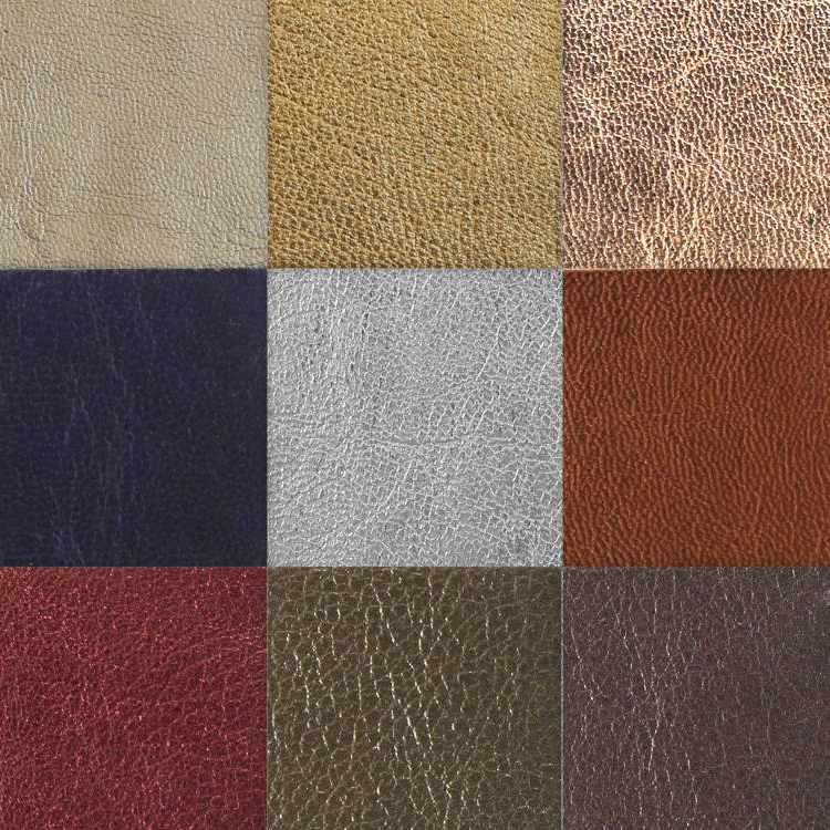 9 pieces of leather with different colors and finishes
